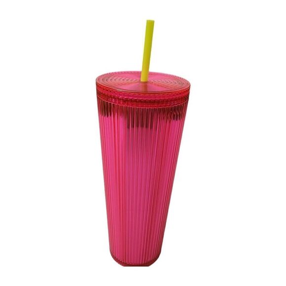 Starbucks Venti Tumbler‎ 2023 Summer Pleated Neon Magenta Pink Cold Cup 24oz NEW - Picture 5 of 7